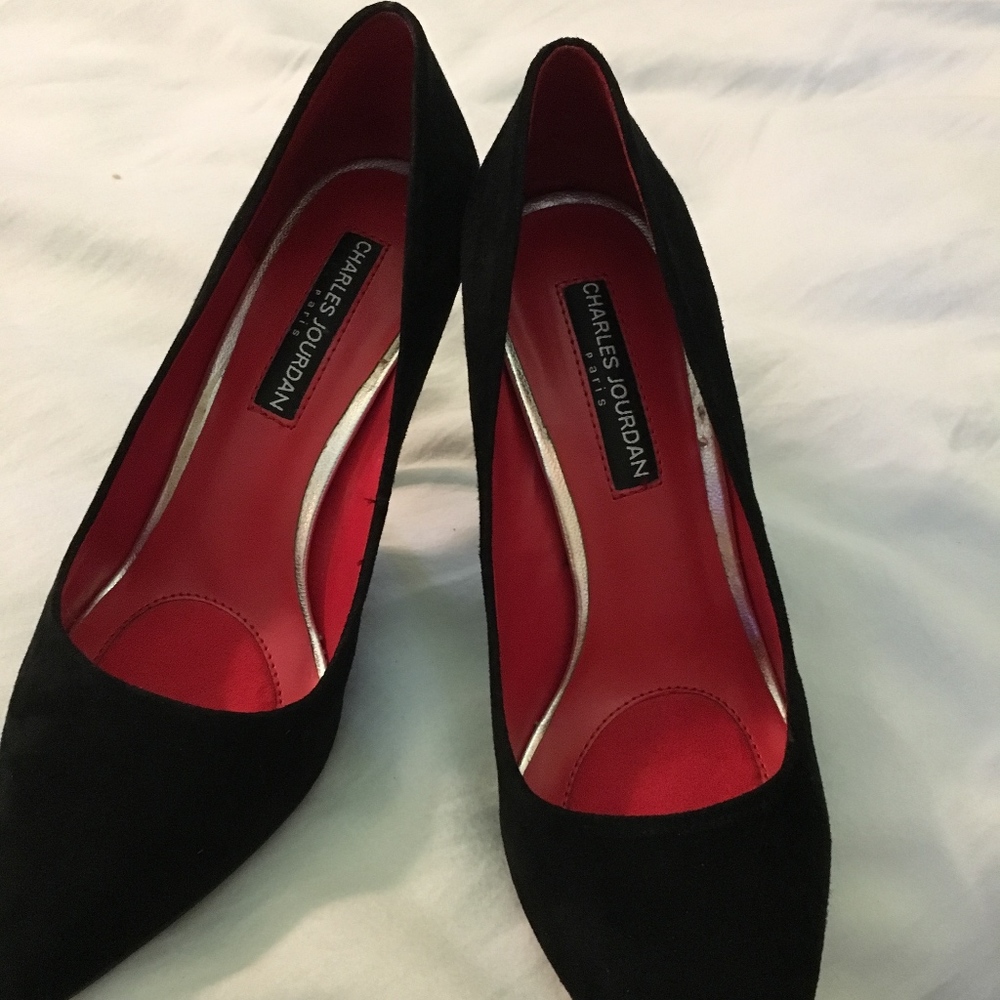 Charles Jourdan "Never Worn" Black Suede Heels